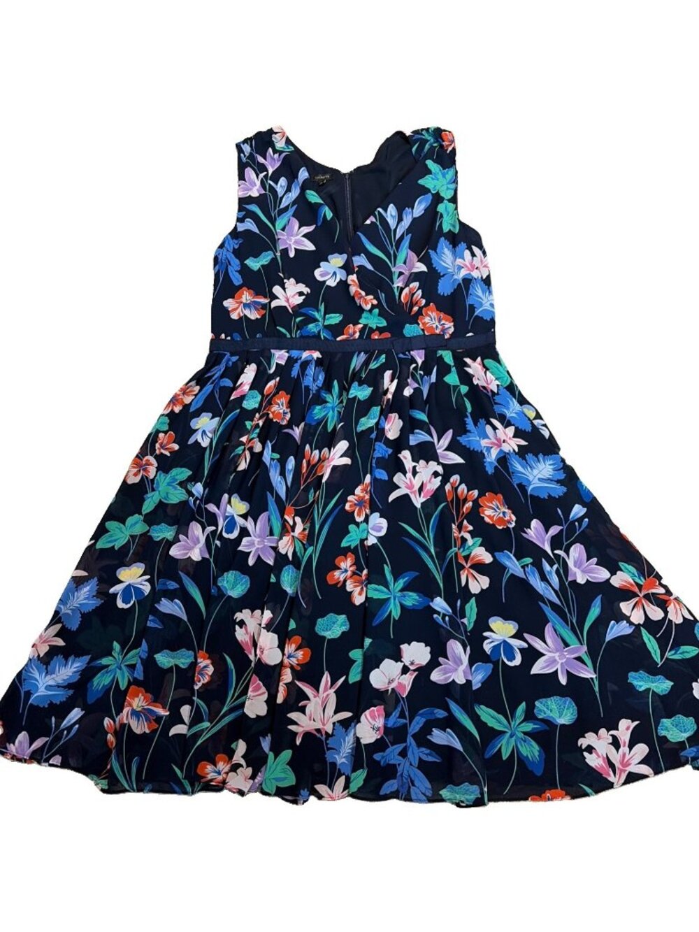 Talbots Georgette Floral Midi Dress Size 16 Faux Wrap Full Skirt Sleeveless